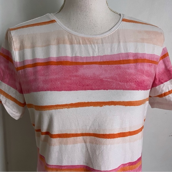 Talbots • Pink Orange White Striped Talbots Tee - Picture 2 of 4